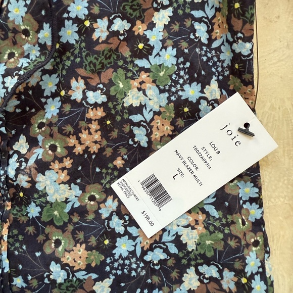 JOIE Women's Top Blue Floral Cotton Lou B Ruffle Trim Button Down Blouse Size L - Picture 10 of 10